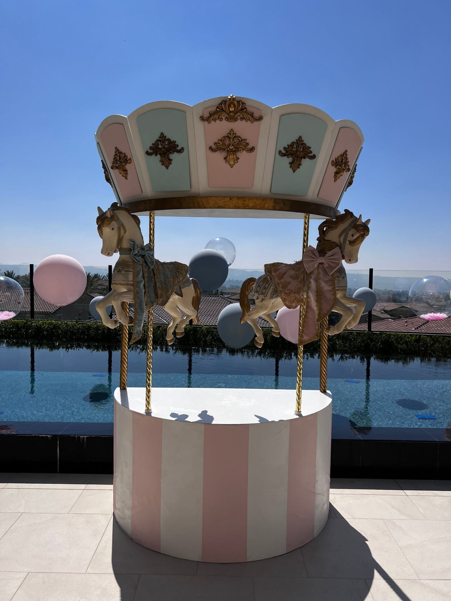 Gender Reveal Carousel w/ Horses (Pink & Blue) - Custom Prop Rentals