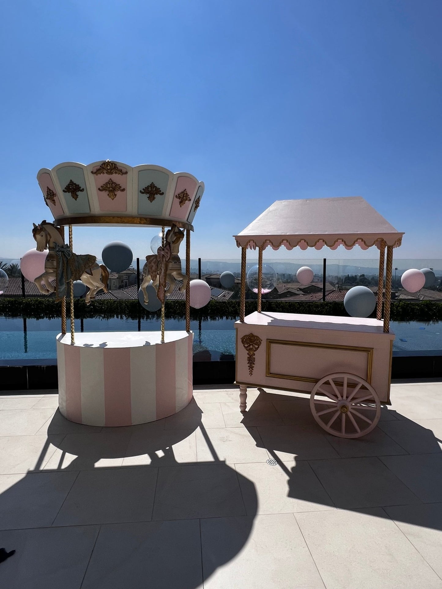 Gender Reveal Carousel w/ Horses (Pink & Blue) - Custom Prop Rentals