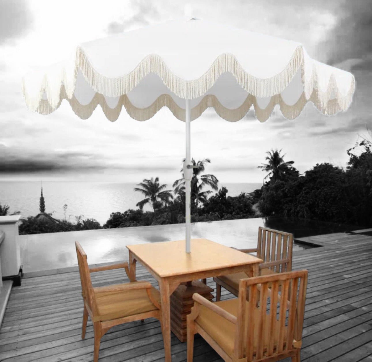Outdoor Umbrella White Scallop - Custom Prop Rentals