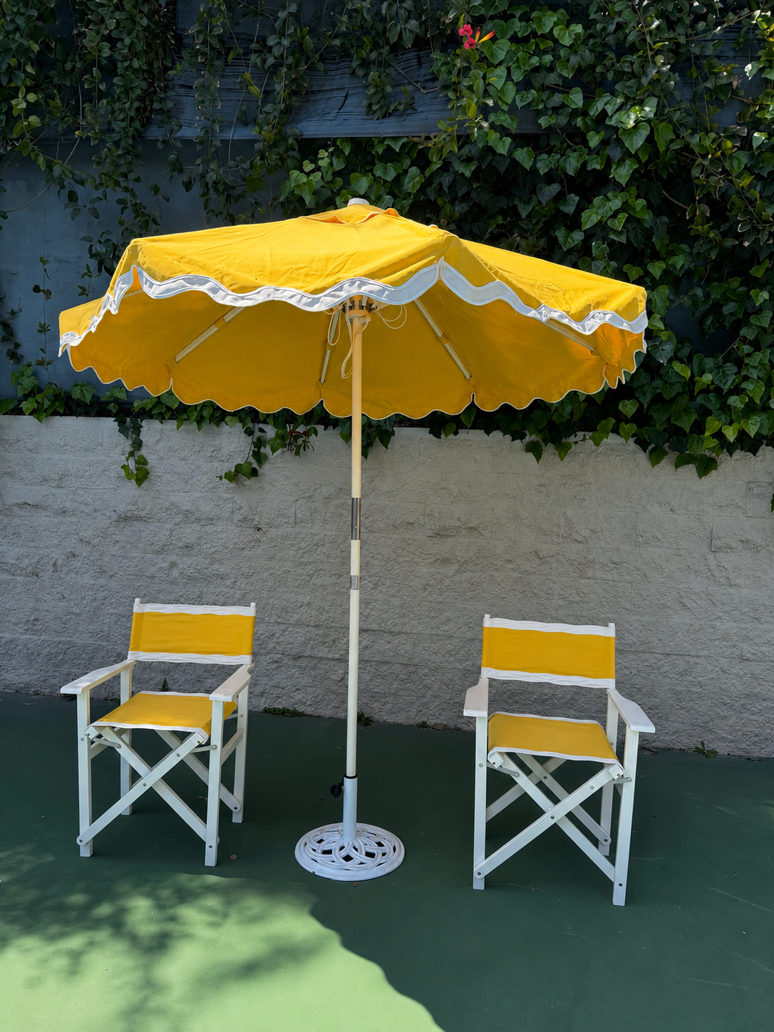Outdoor Umbrella Yellow with Chairs