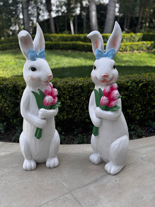 Rabbit with Flowers Pair