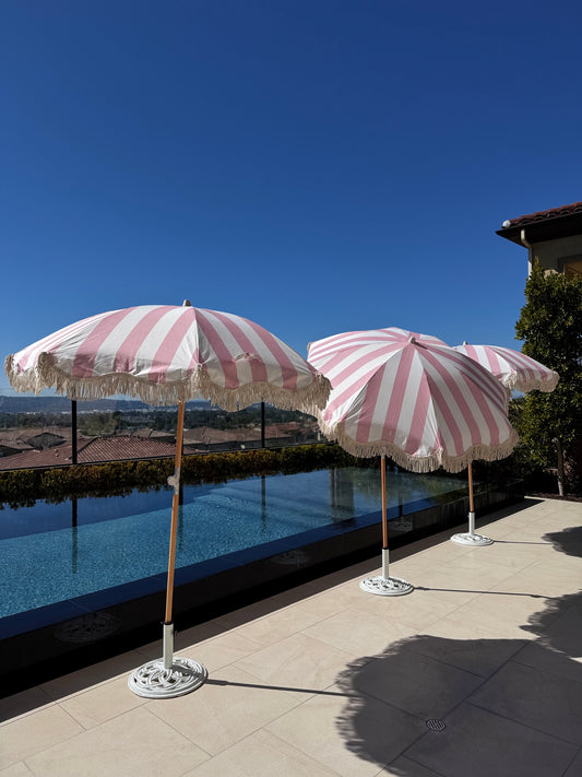 Outdoor Umbrella Pink & White Boho