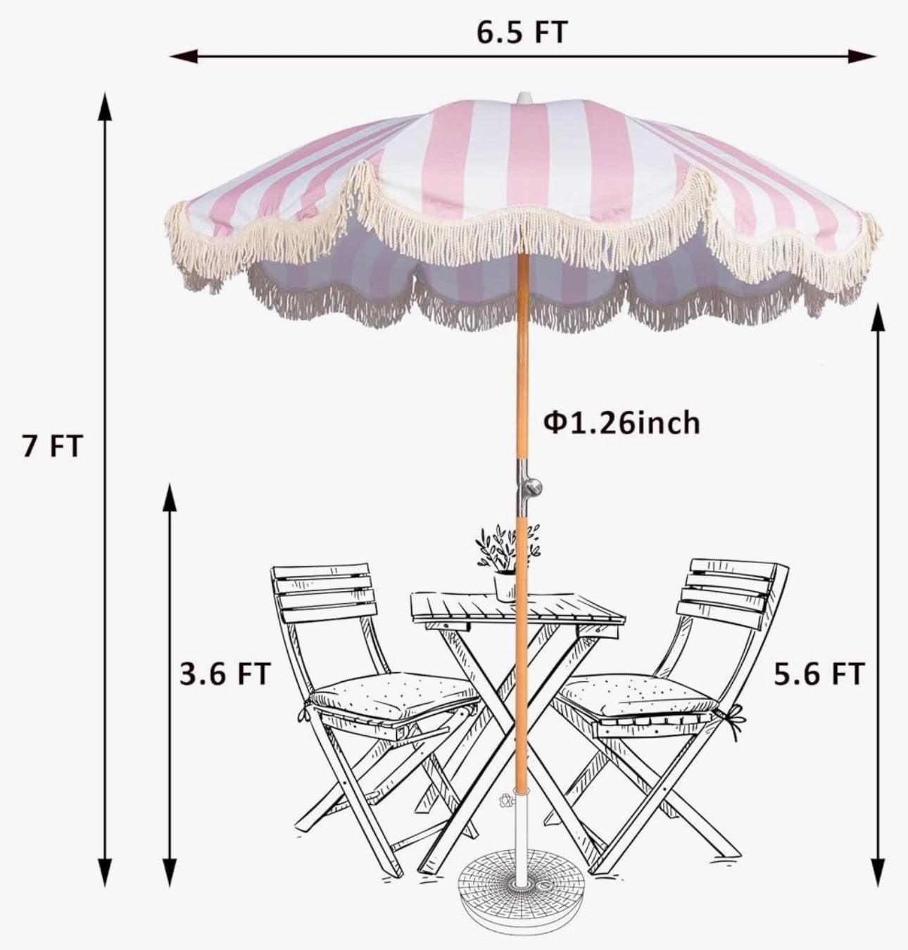 Outdoor Umbrella Pink & White Boho