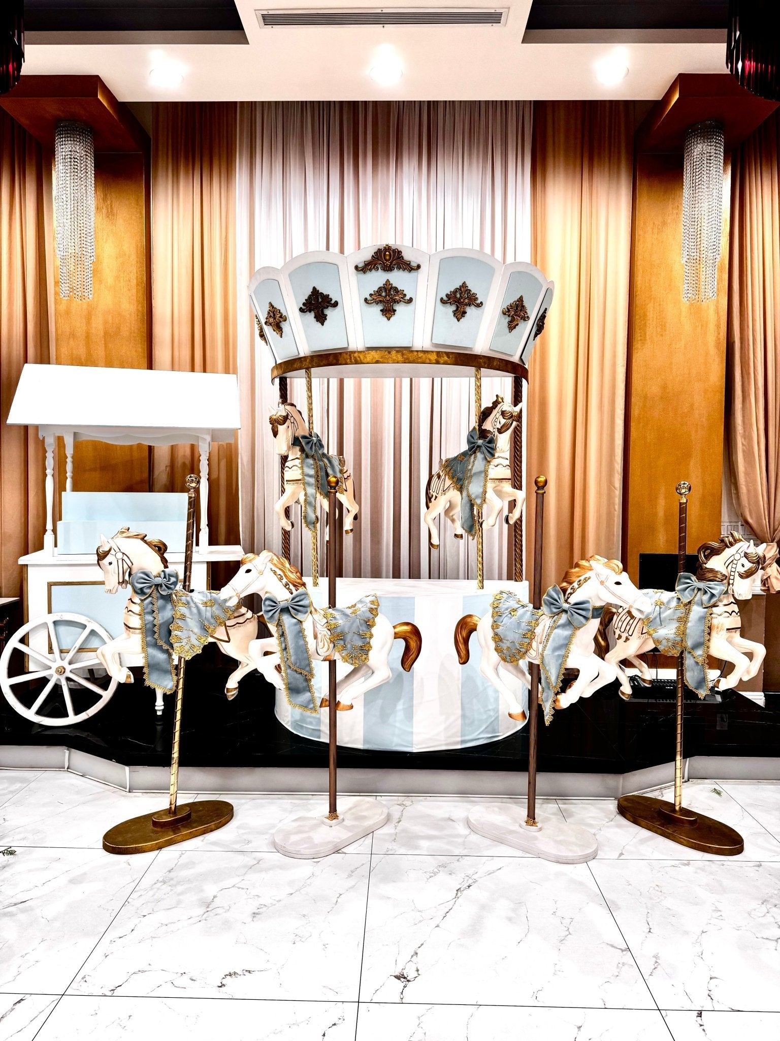Carousel Horse on Stand Blue with Dress – Custom Prop Rentals