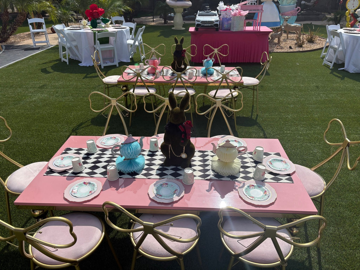 Kids Gold Rectangular Table Pink - Custom Prop Rentals