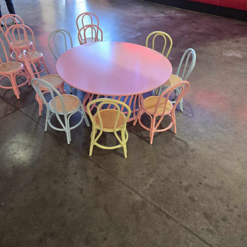 Kids Rattan Round Table Pink - Custom Prop Rentals