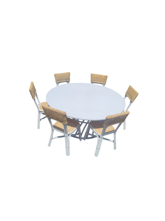 Kids Rattan Round Table White - Custom Prop Rentals