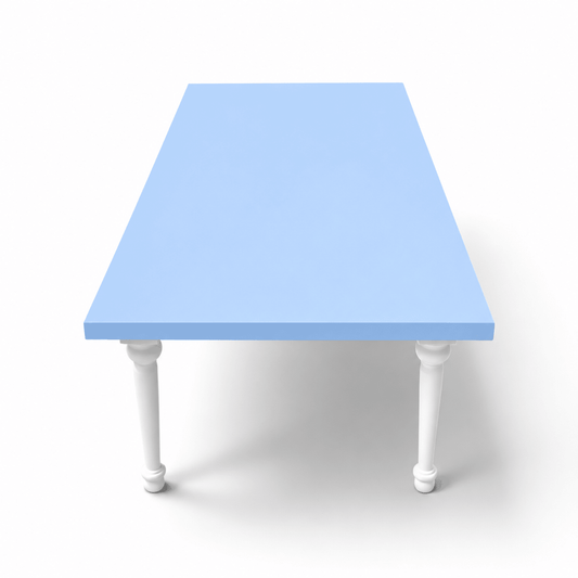 Kids White Rectangular Table Blue - Custom Prop Rentals
