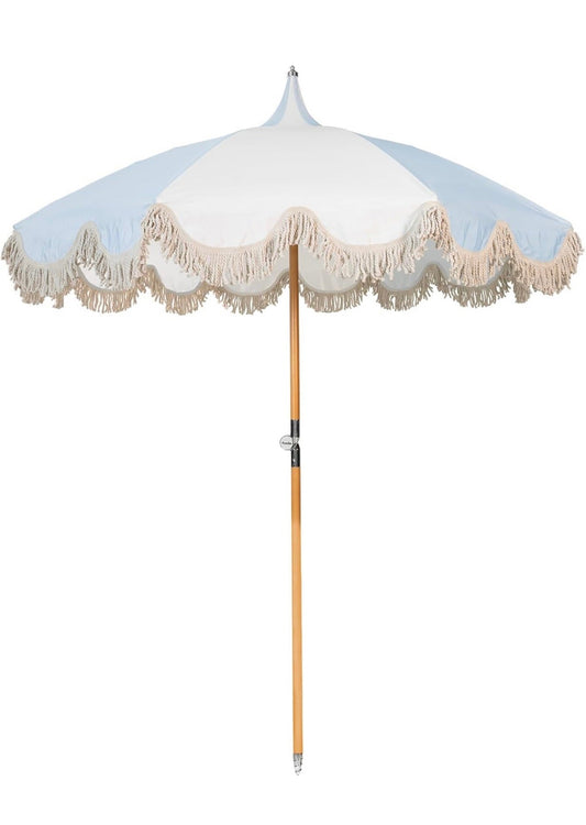 Outdoor Umbrella Blue & White - Custom Prop Rentals