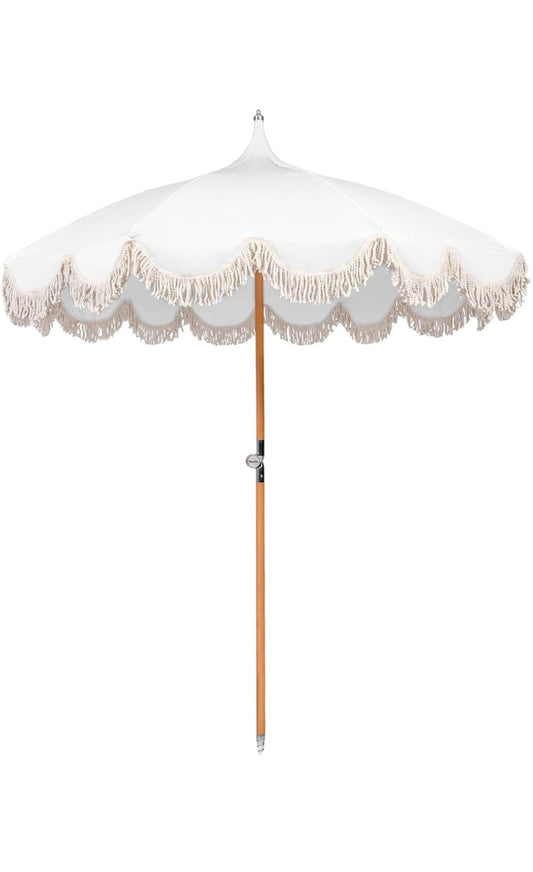 Outdoor Umbrella White Boho - Custom Prop Rentals