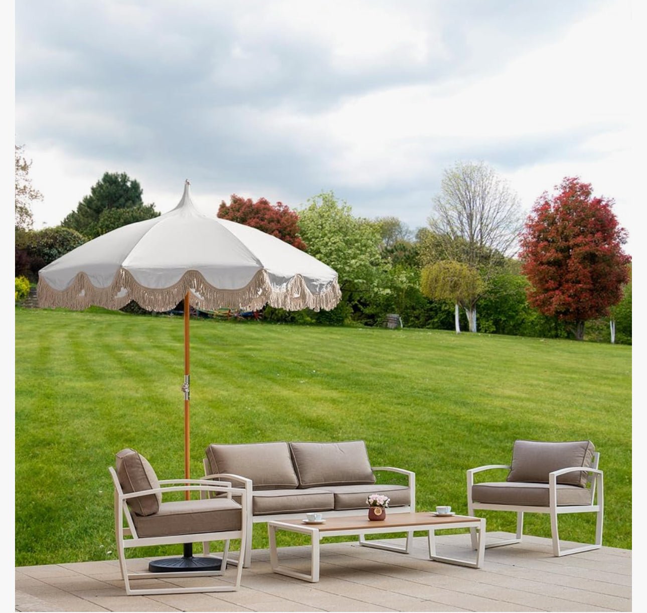 Outdoor Umbrella White Boho - Custom Prop Rentals