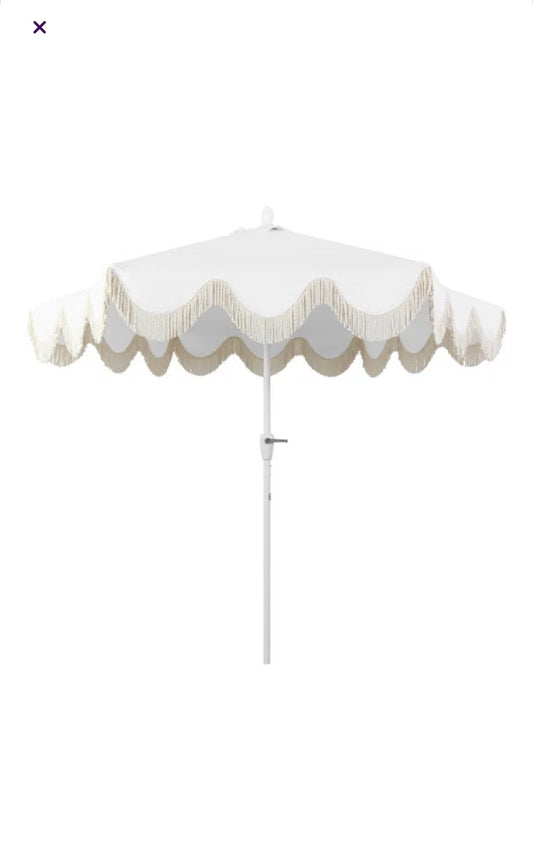 Outdoor Umbrella White Scallop - Custom Prop Rentals