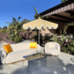 Outdoor Umbrella Yellow & White - Custom Prop Rentals