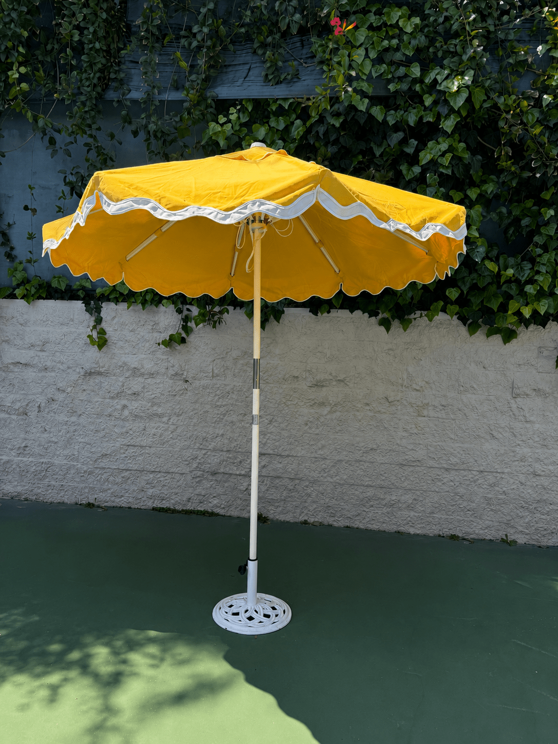 Outdoor Umbrella Yellow with Chairs - Custom Prop Rentals
