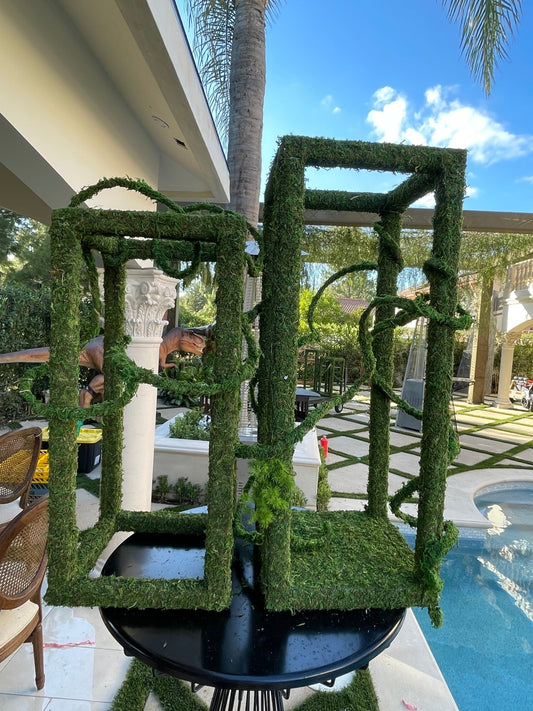 Table Stand Decor covered in Green Moss - Custom Prop Rentals
